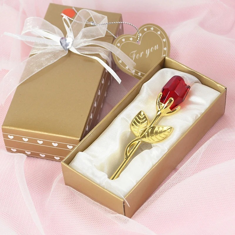 Eternal Red Rose Glass Flower, Gold Stem w/ Box -Anniversary, Valentine’s Gift