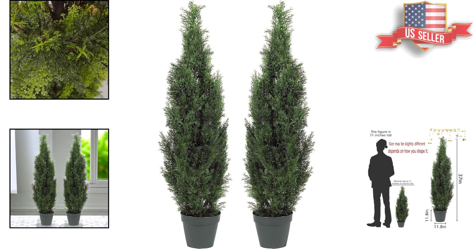 Decorative 3′ Cedar Topiary Trees in Pots – 2-Piece Set for Year-Round Charm