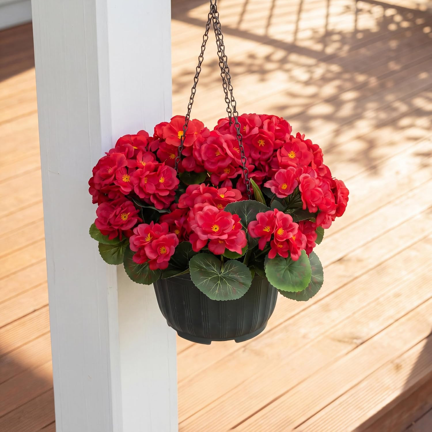 UV Resistant Artificial Red Geraniums – 4 Bundles for Indoor/Outdoor Decor