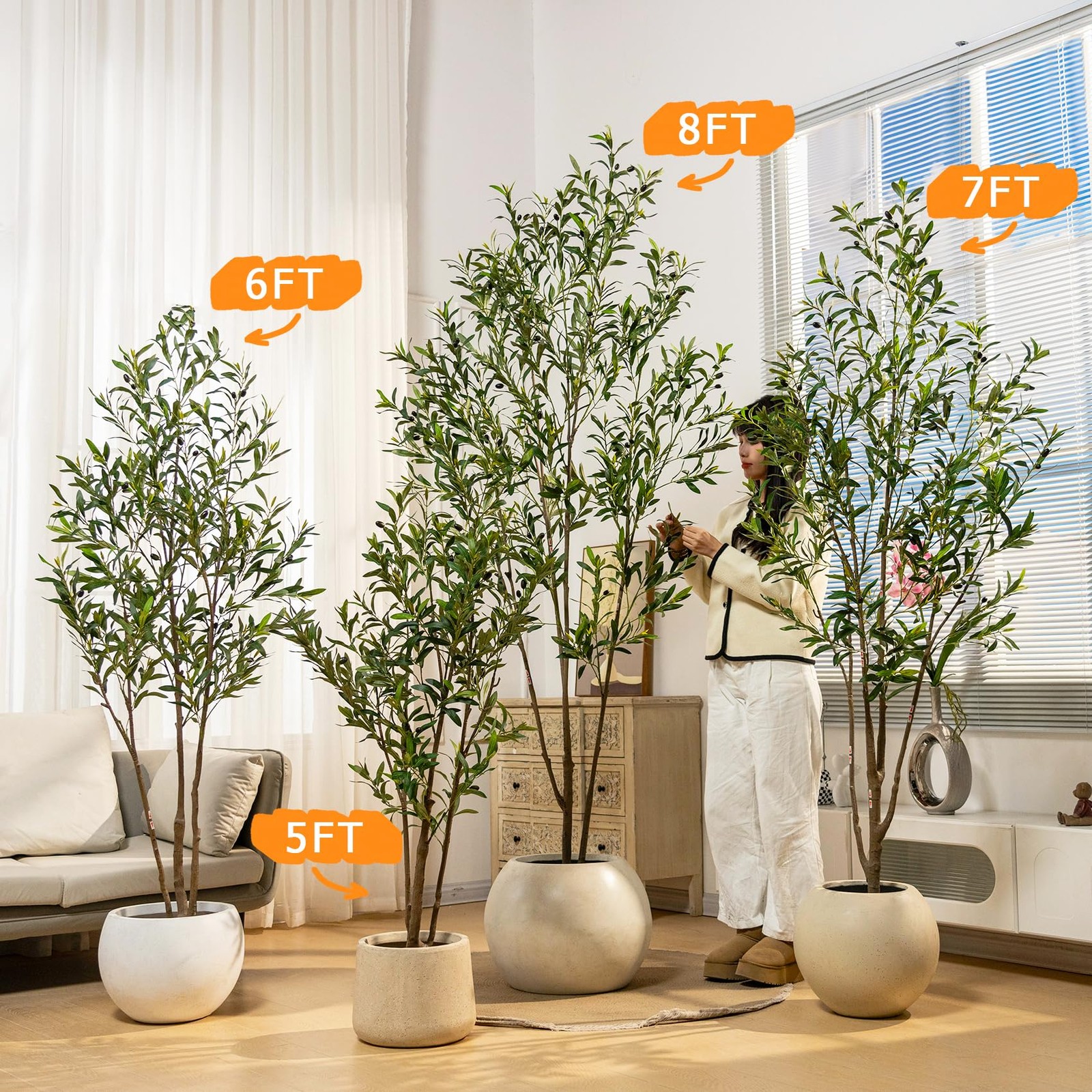 Artificial Fiddle Leaf Fig Tree 7ft with White Planter Realistic Fiddle Leaf …