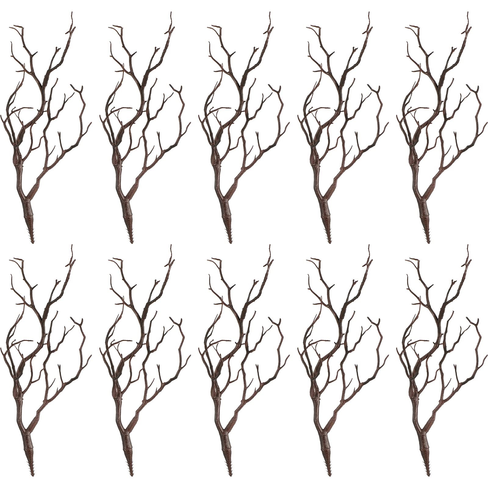 10 PCS 13.8 Inch Small Manzanita Branches Plastic Faux Dark Brown Twigs