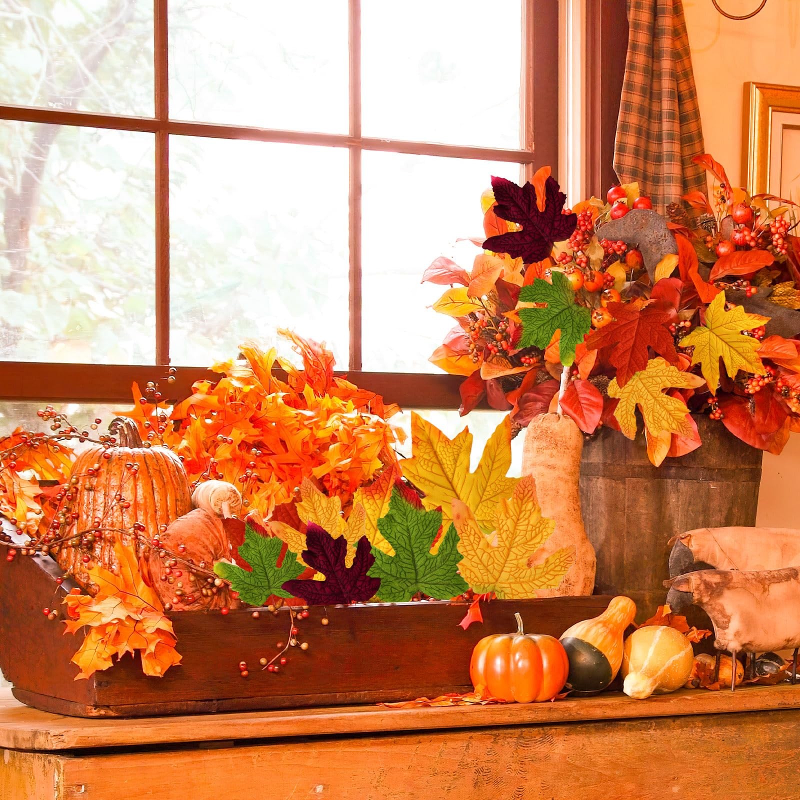 60 PCS Fall Artificial Maple Leave House Decor Craft Thanksgiving Autumn