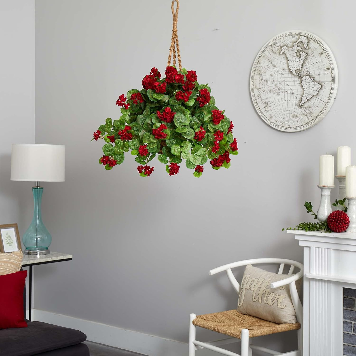 27″ Hanging Basket with Lifelike Geranium Artificial Plant – Perfect Decor!
