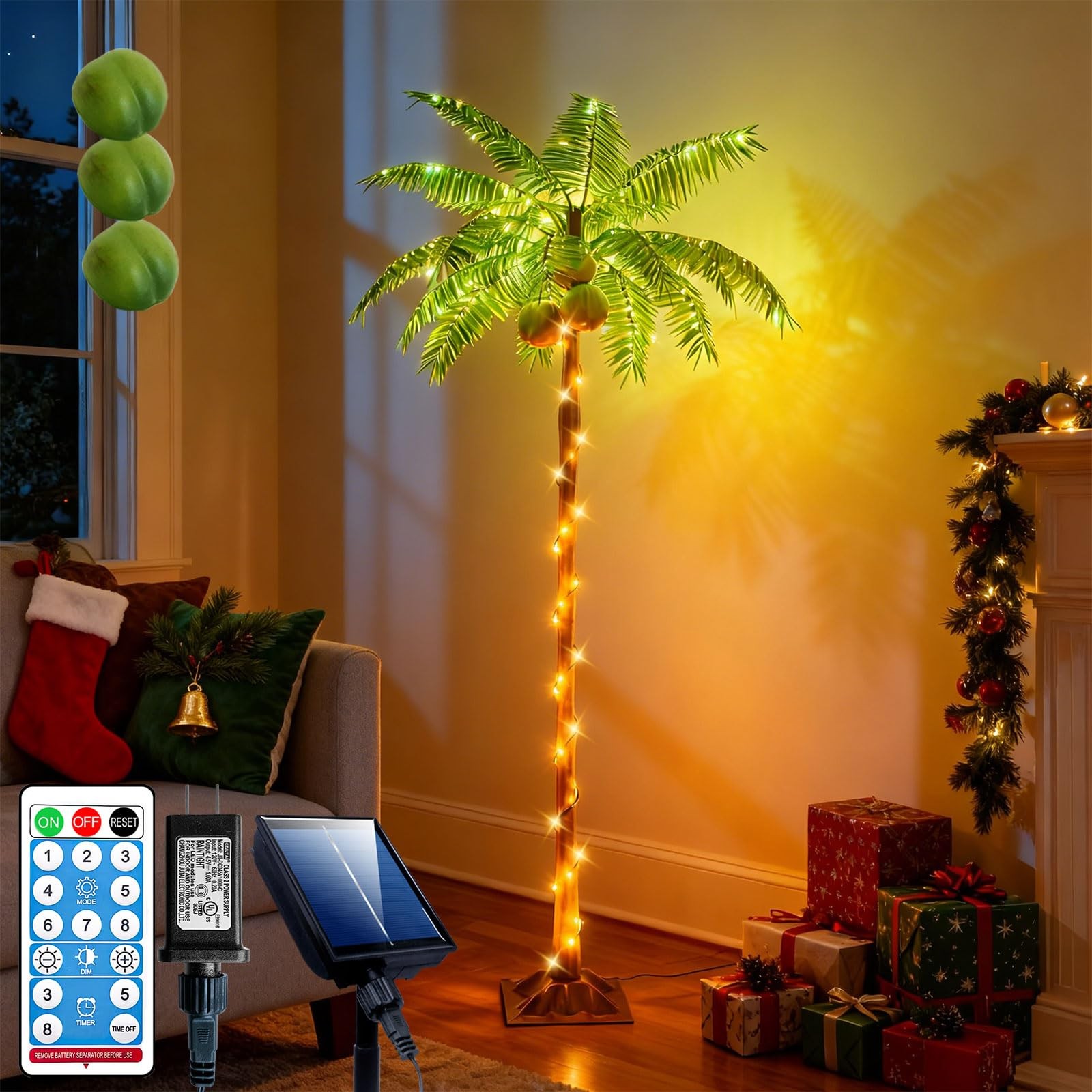 Ledido 5FT Christmas Palm Tree for Outdoor, 5ft, Warm White（solar&plug）