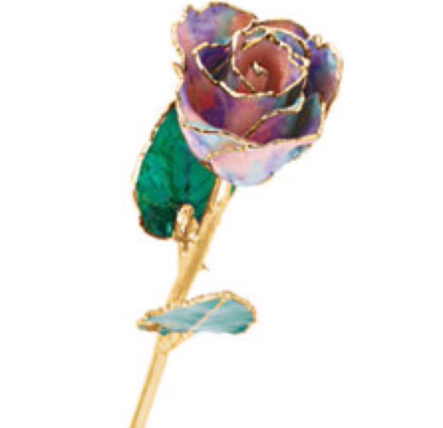24K Yellow Gold Trimmed White Rose April Diamond White Real Long Stem Rose