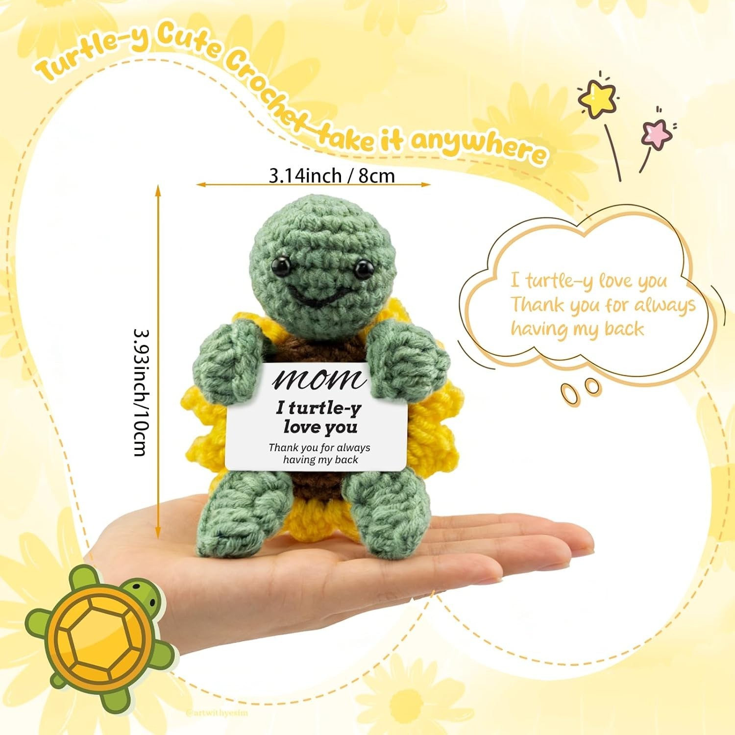 Mothers Day gift, Gifts for Mom, Cute Crochet Turtle for Home Desk Car Decor