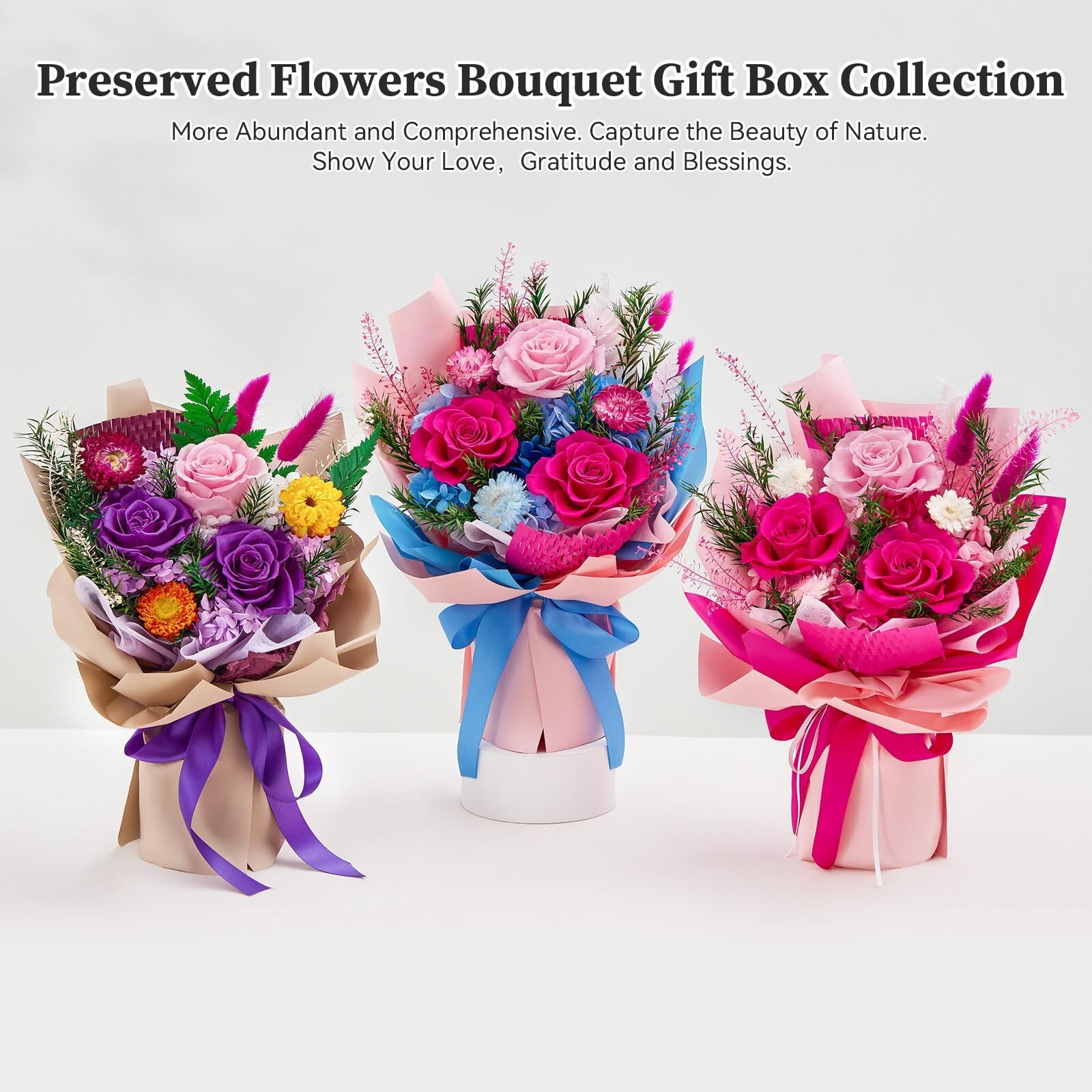 Preserved Flowers Bouquets, Forever Roses Bouquets Purple Flowers Gifts for M…
