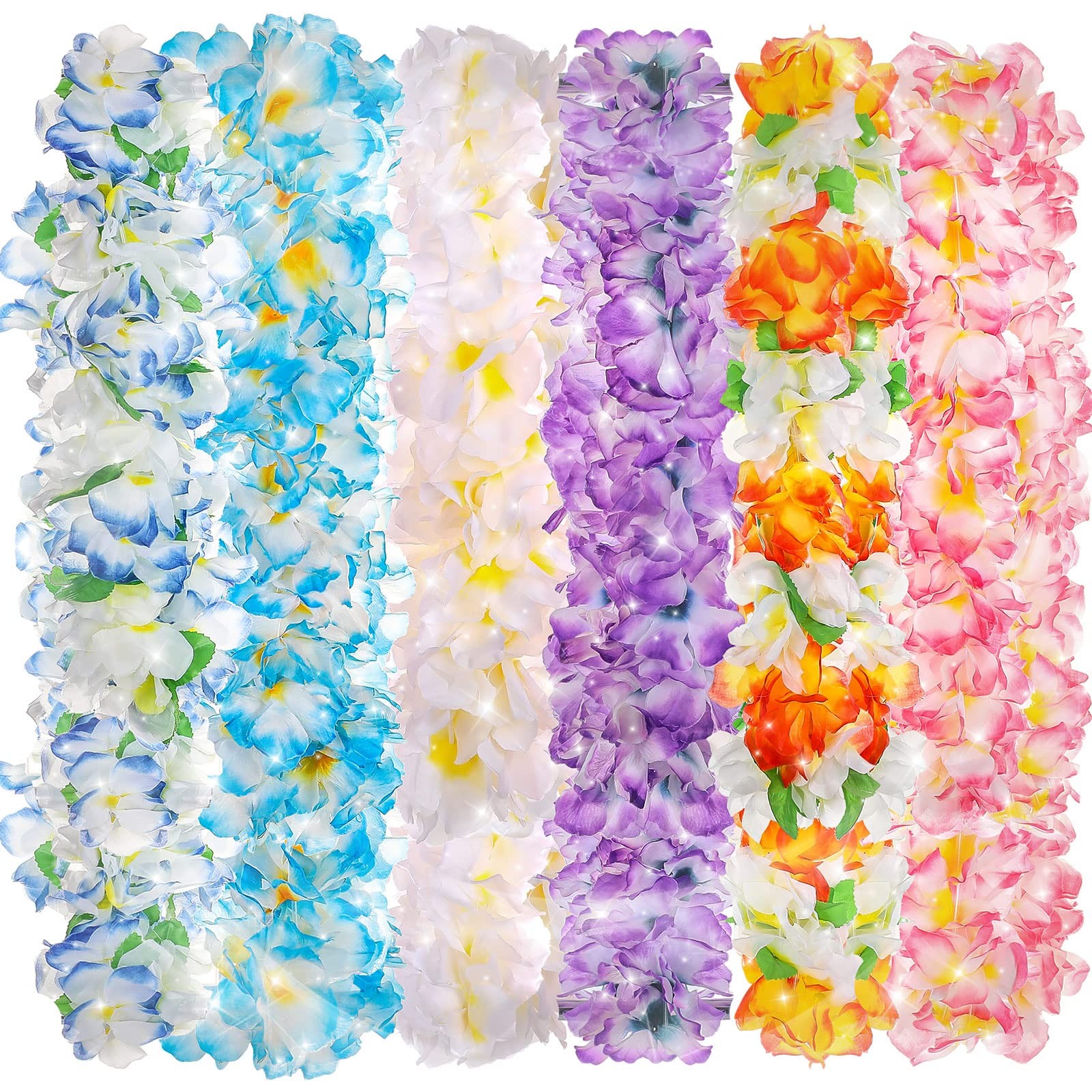 6 Pcs Hawaiian Leis Party Silk Flower Leis for Adult Mahalo Floral Thickened …