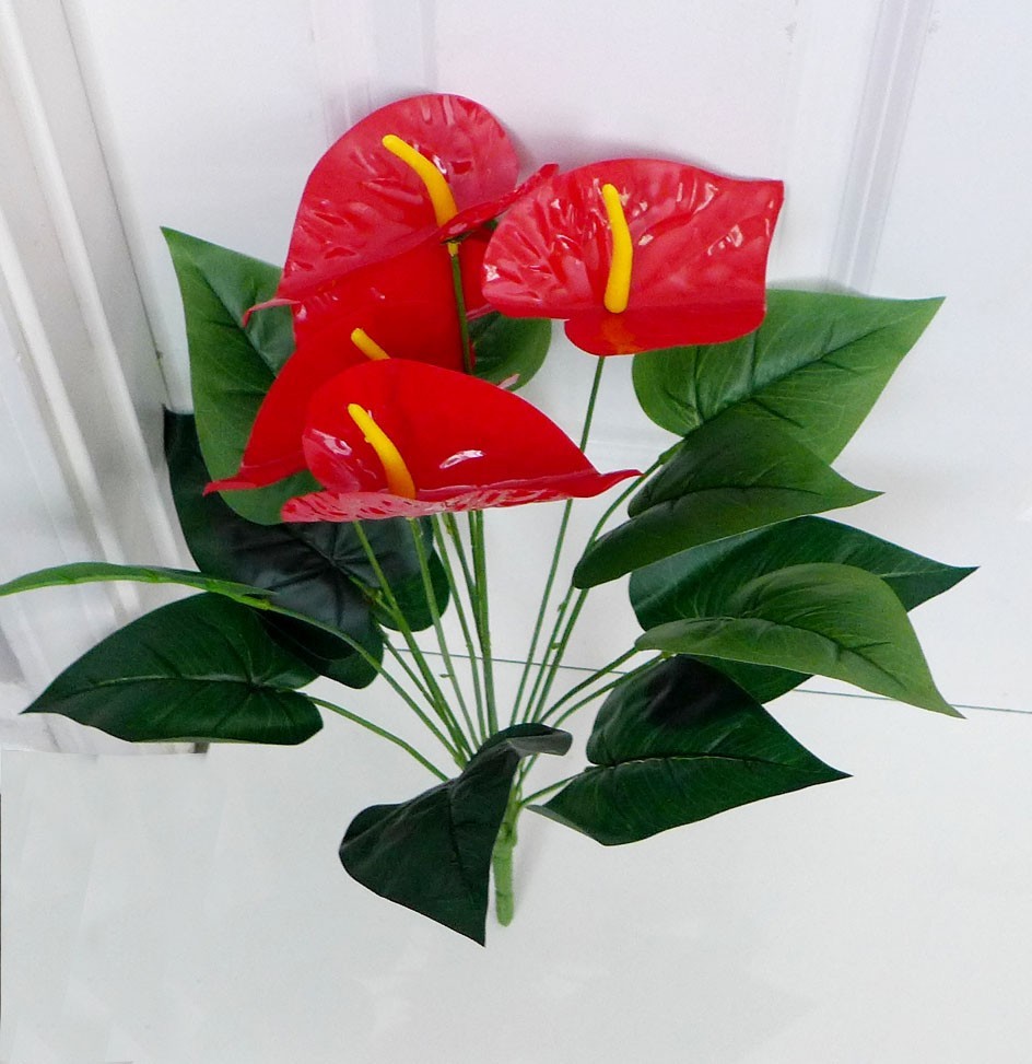 Red Palm Bush Artificial Plants Tree Lifelike Leaf Christmas Decora (5 flowers)