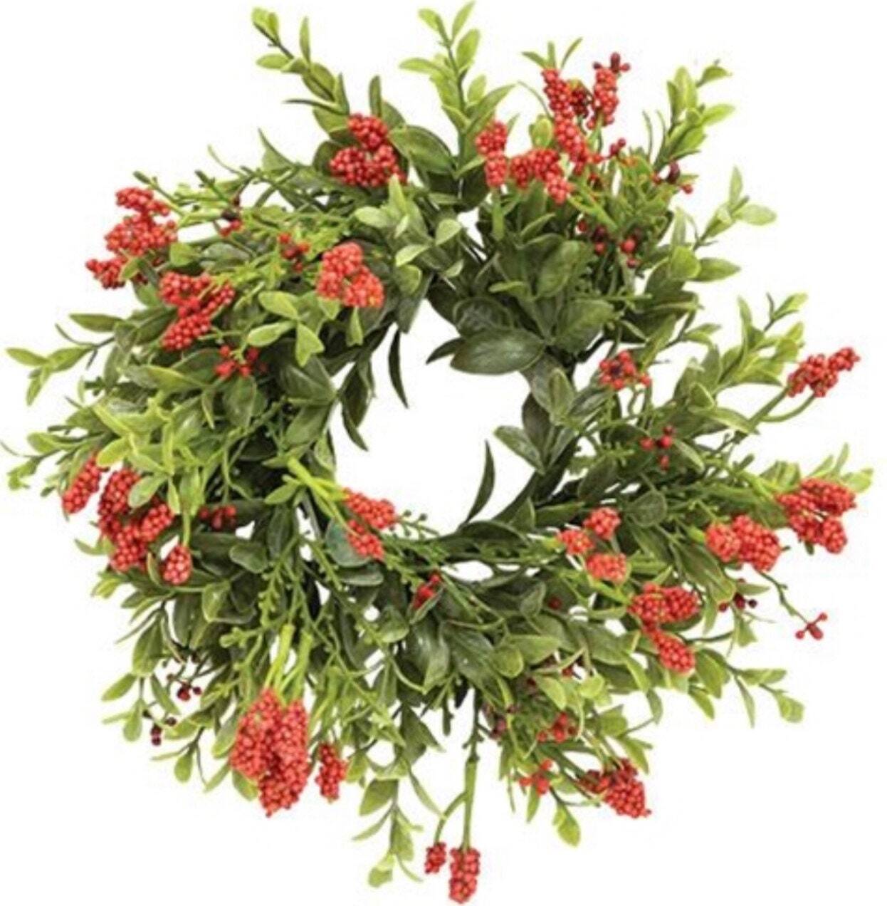 9” Winter Red Berries Wreath Red Berry Cluster Candle Ring