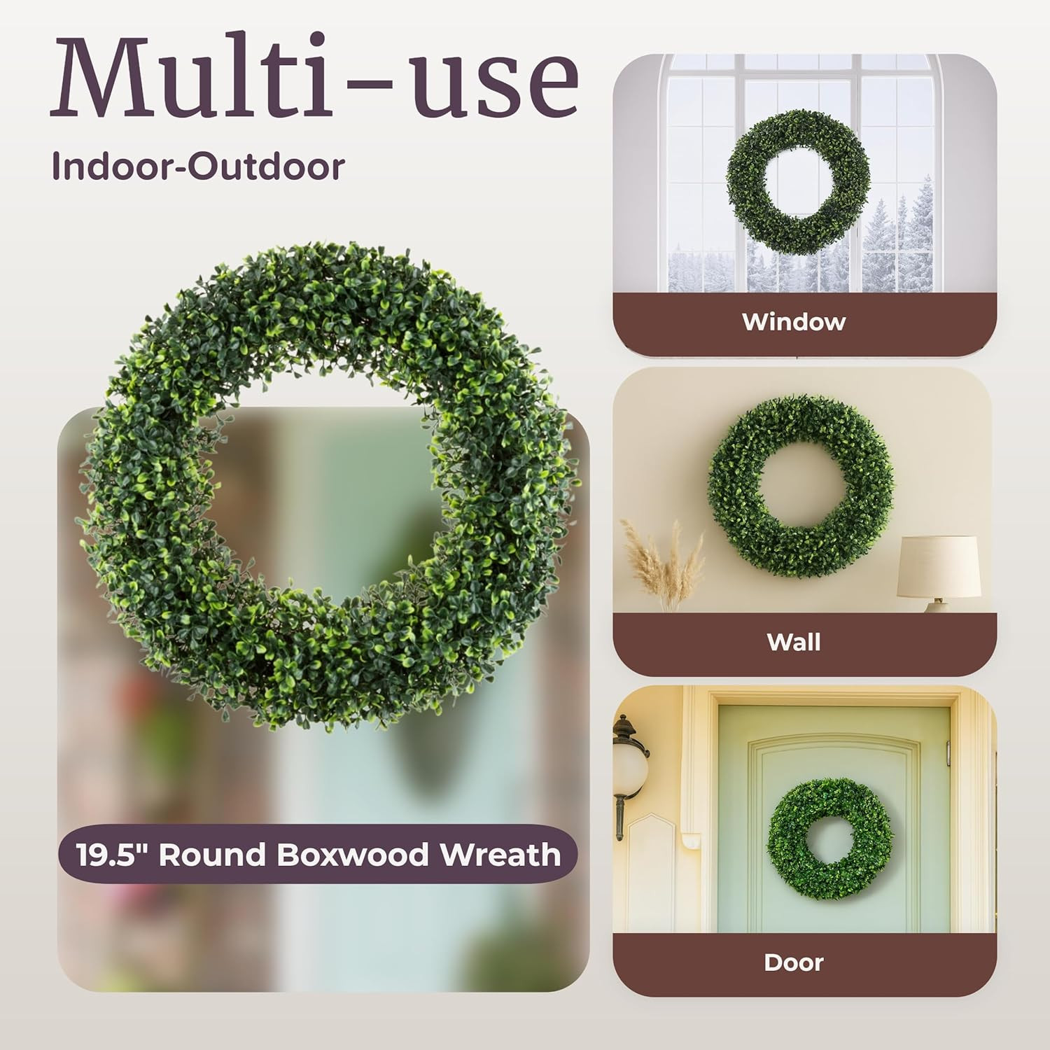 19.5-Inch Boxwood Wreath – round UV Resistant Artificial Spring, Summer, Fall, o