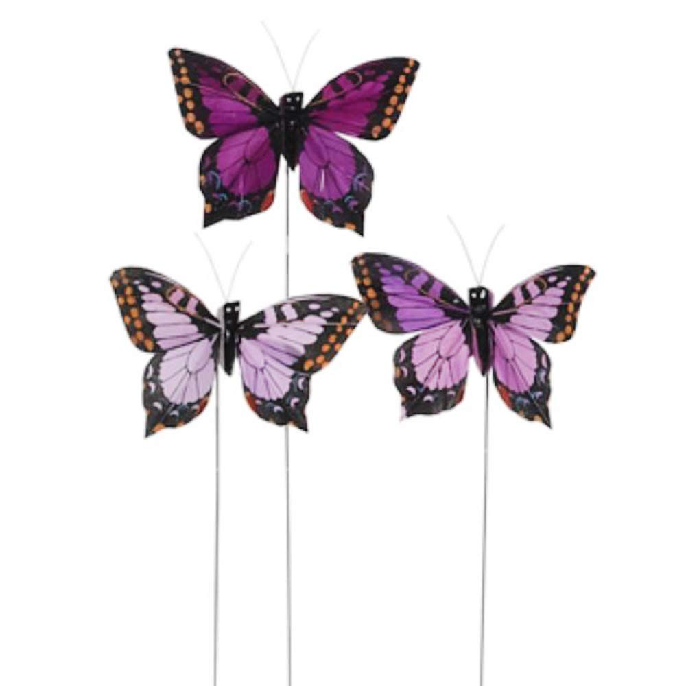 Butterfly Picks for Gift Baskets/Floral Arrangements, Set of 3 (Purple)
