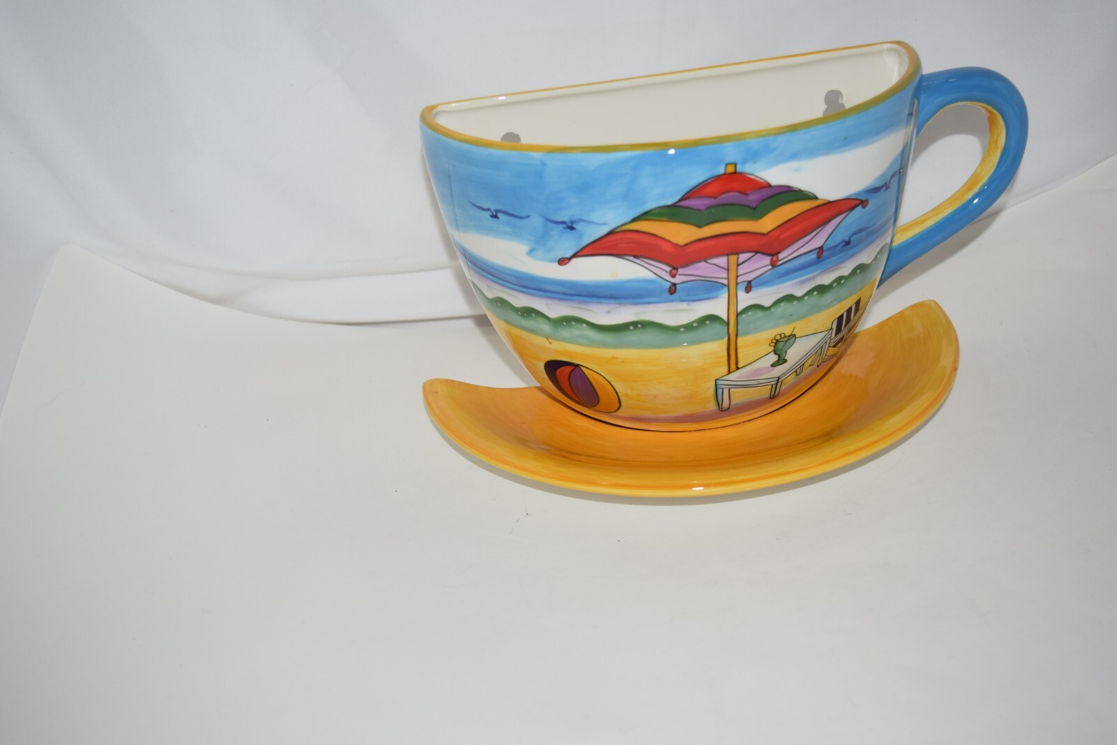 BEACH THEME ANNE ORMSBY LARGE TEA CUP WALL VASE PLANTER SIGNED BAUM BROS