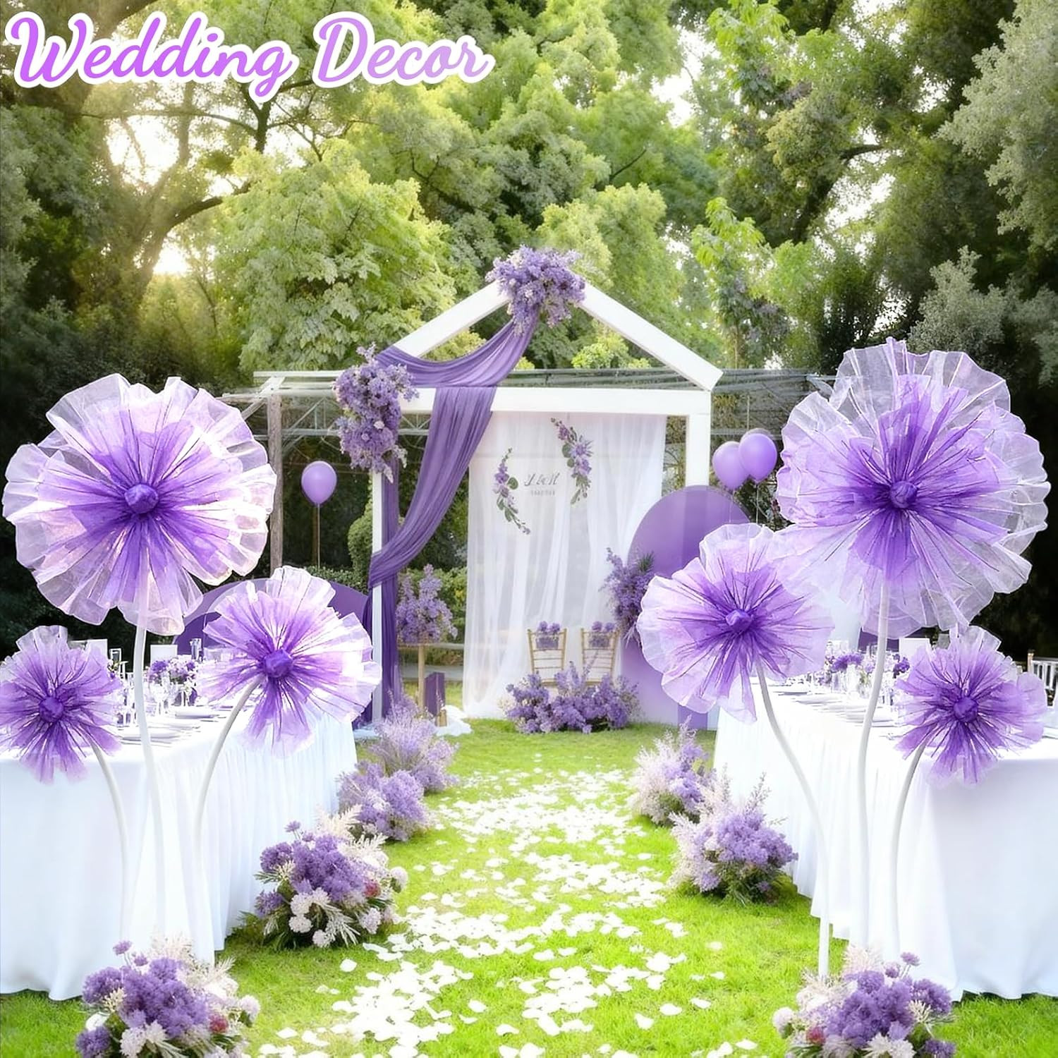 Giant Purple Silk Flowers – 3PCS 5.9Ft Decor for Weddings & Home Events