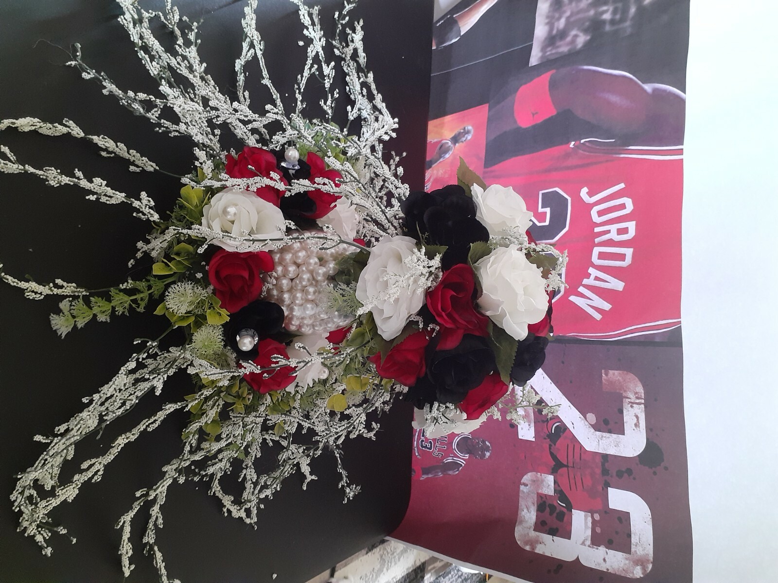 Black and red roses centerpiece 