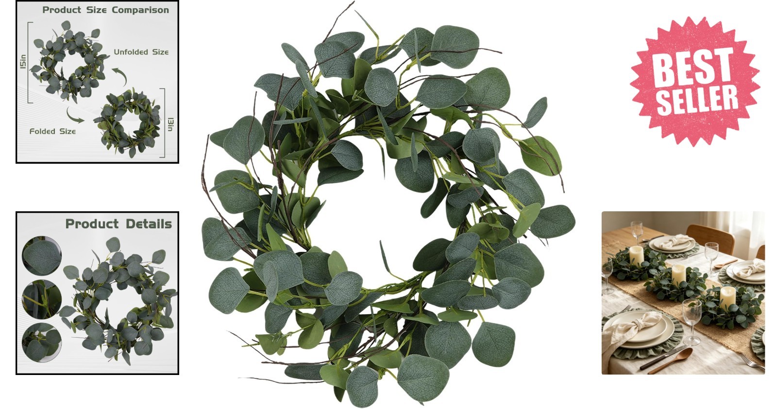 Elegant 15-Inch Eucalyptus Wreath – Perfect Gift for Home Décor Enthusiasts