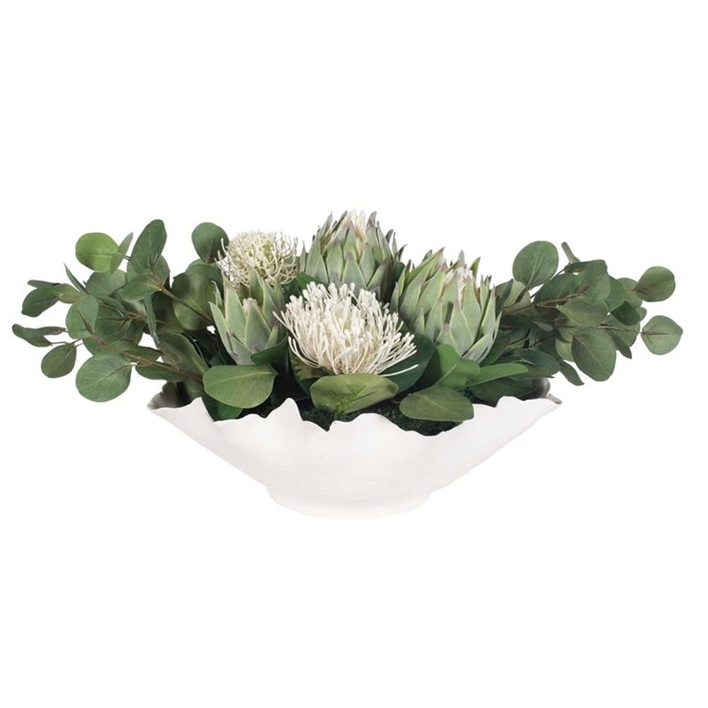 Pemberly Row Lifelike Succulent Centerpiece Arrangement with White Bowl