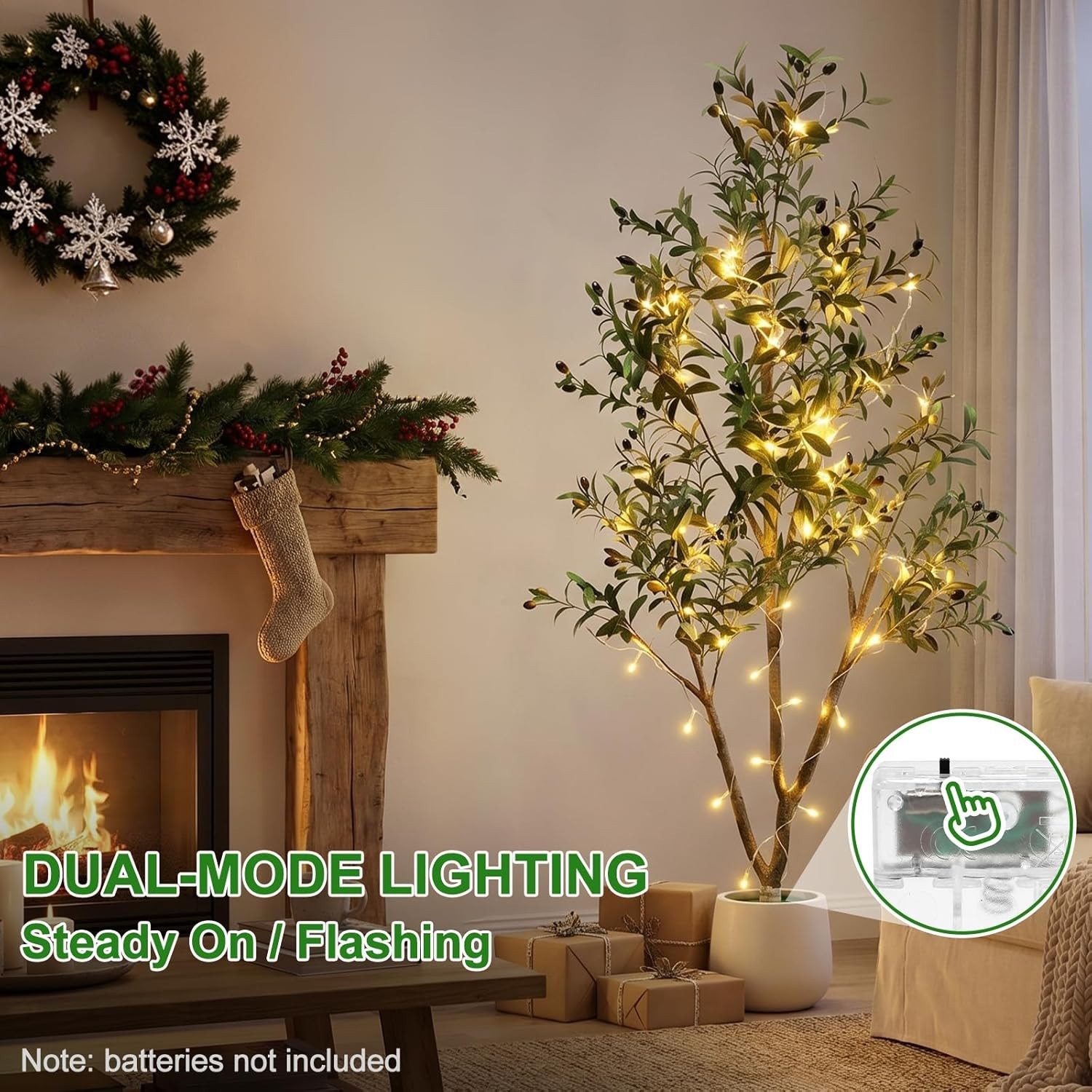 6FT Artificial Olive Tree Indoor with Lights & Planter, Realistic Faux Olive …