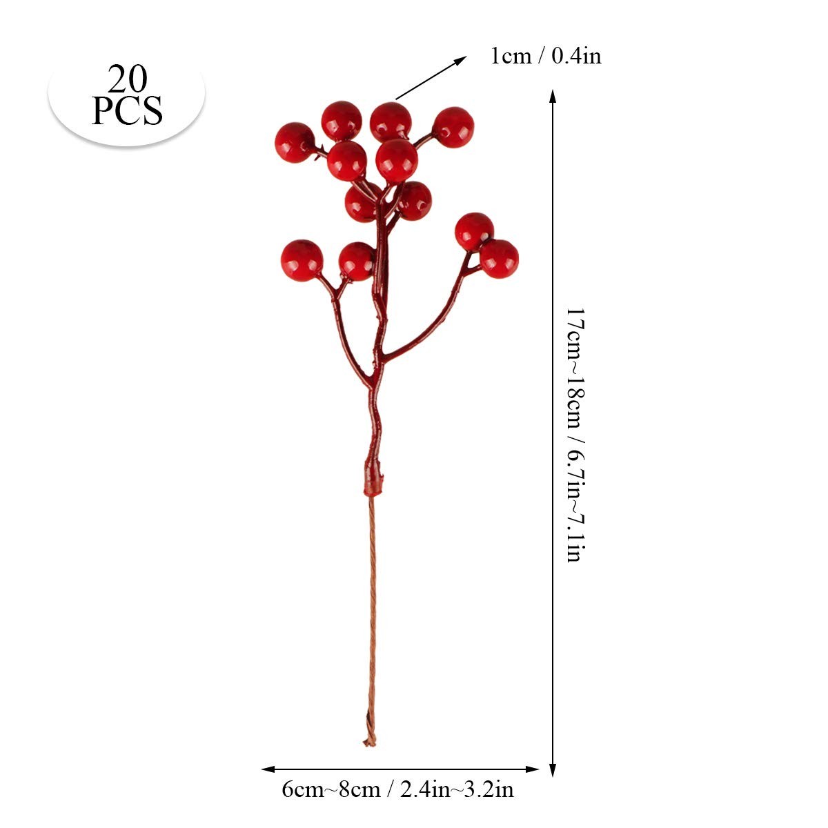 20 Pack 7 Inch Artificial Red Berry Picks for Christmas Tree Burgundy Red Ber…