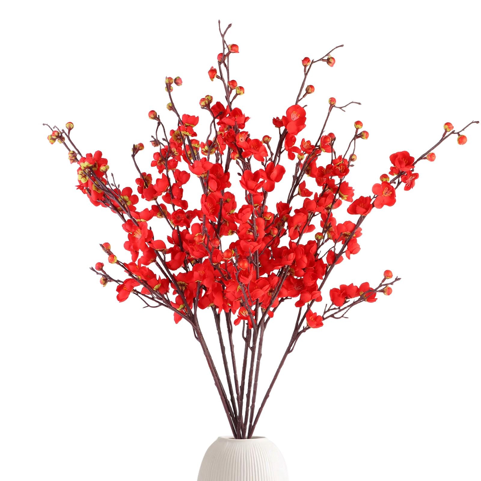 8 PCS 36in Red Cherry Blossom Branches Artificial Flowers Table Decor
