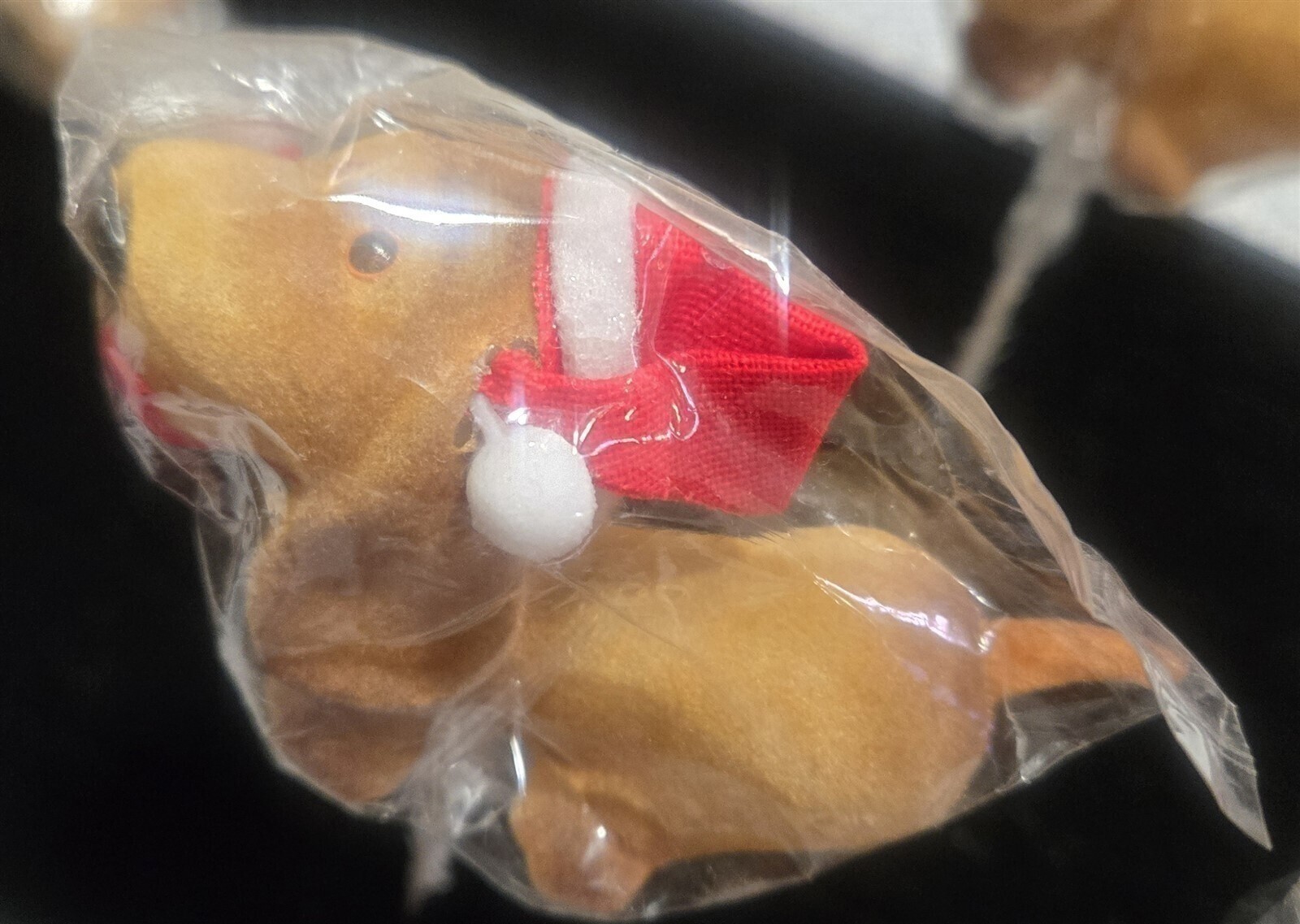 Vtg LOT of 5 Small FLOCKED DOG Wearing SANTA HAT Floral PICKS Christmas NOS