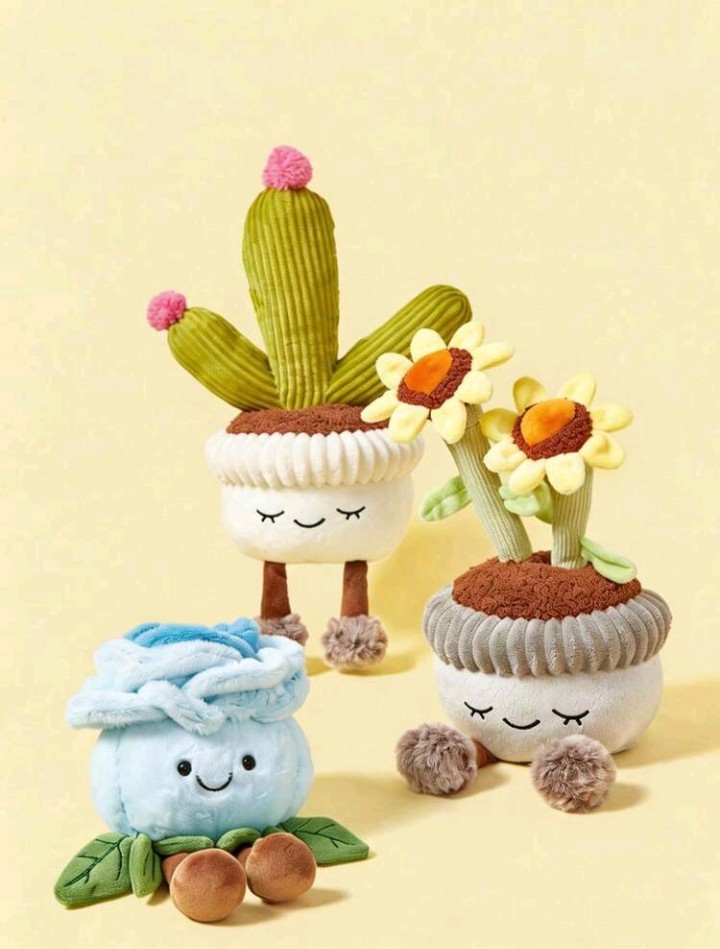 New Set of 3 Flower Pot Plant Plushies Yellow Flower Cactus Pink Flower