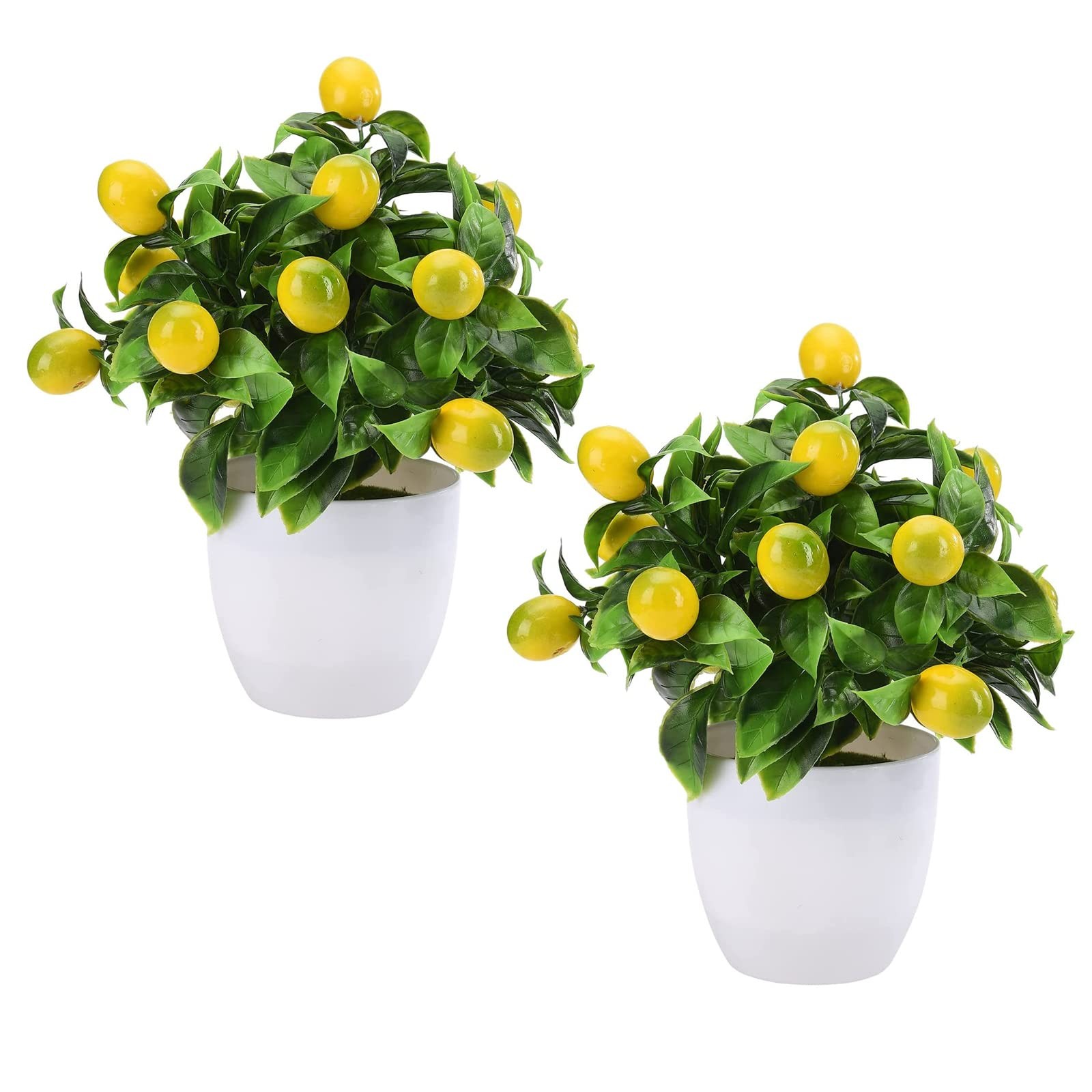 2 PCS 9.45 Inch Artificial Lemon Tree Bonsai Faux Greenery Mini Decor