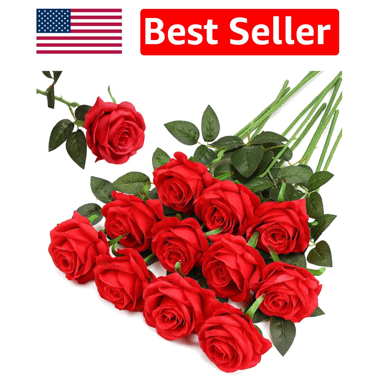 Real Touch 10 Pcs Red Fake Roses – Elegant Floral Arrangements for Home & Events