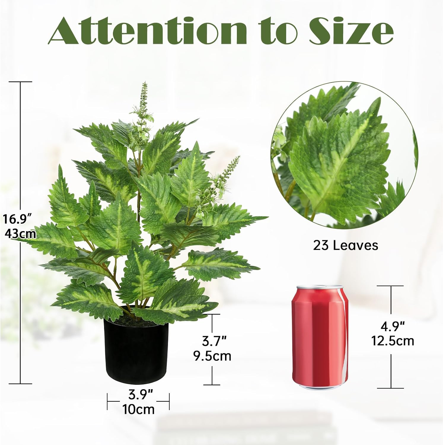 Artificial Plants Indoor with Pot 16.9″ Faux Potted Perilla Plants Indoor Decora