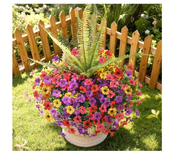 12 Bundles UV Resistant Fake Outdoor Flowers Faux Fern Realistic Plants Garden