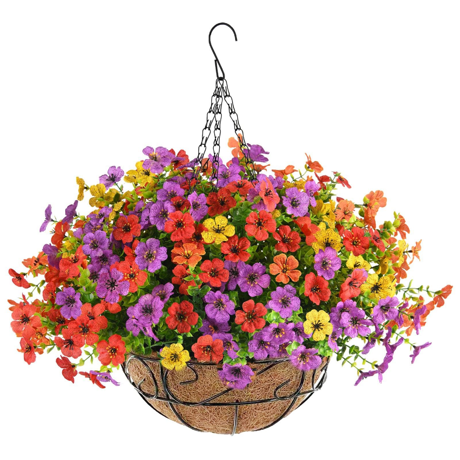 Artificial Faux Hanging Plants Flowers with Basket for Outdoor Outside Decora…