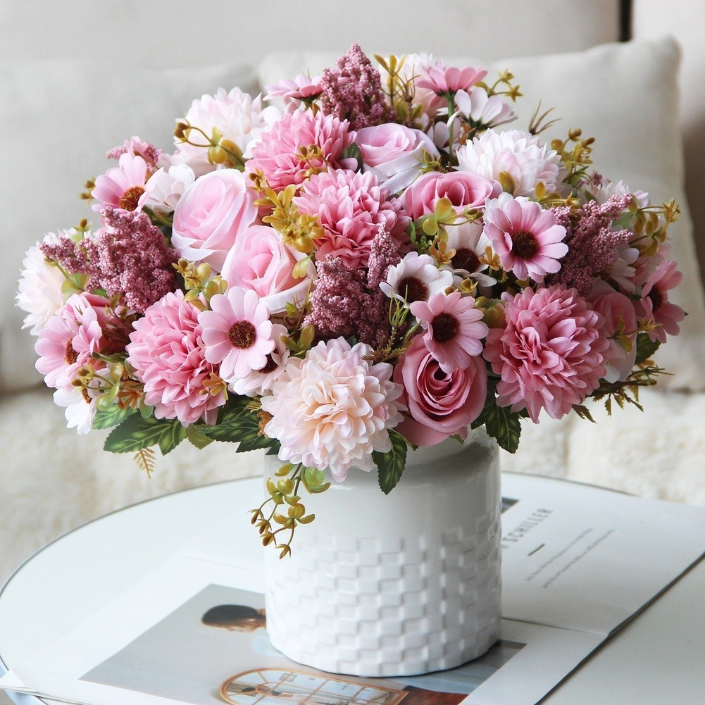 Persian Rose Silk Flower Bouquet 7 Stems for Wedding and Indoor Decoration