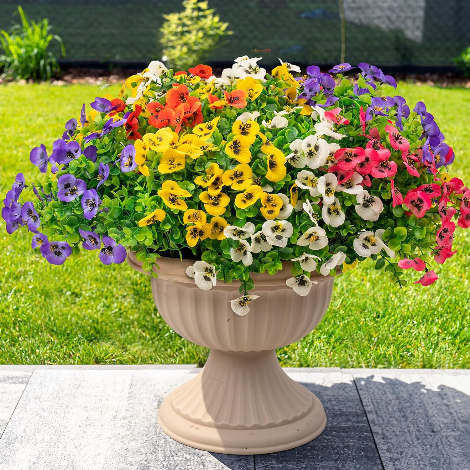 20 Bundles Artificial Fake Pansy Flowers for Outdoor – Yellow, White, Purple, Su