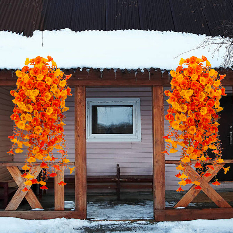 4PCS Artificial Morning Glory Vines UV Resistant Hanging Flowers Outdoor Decor