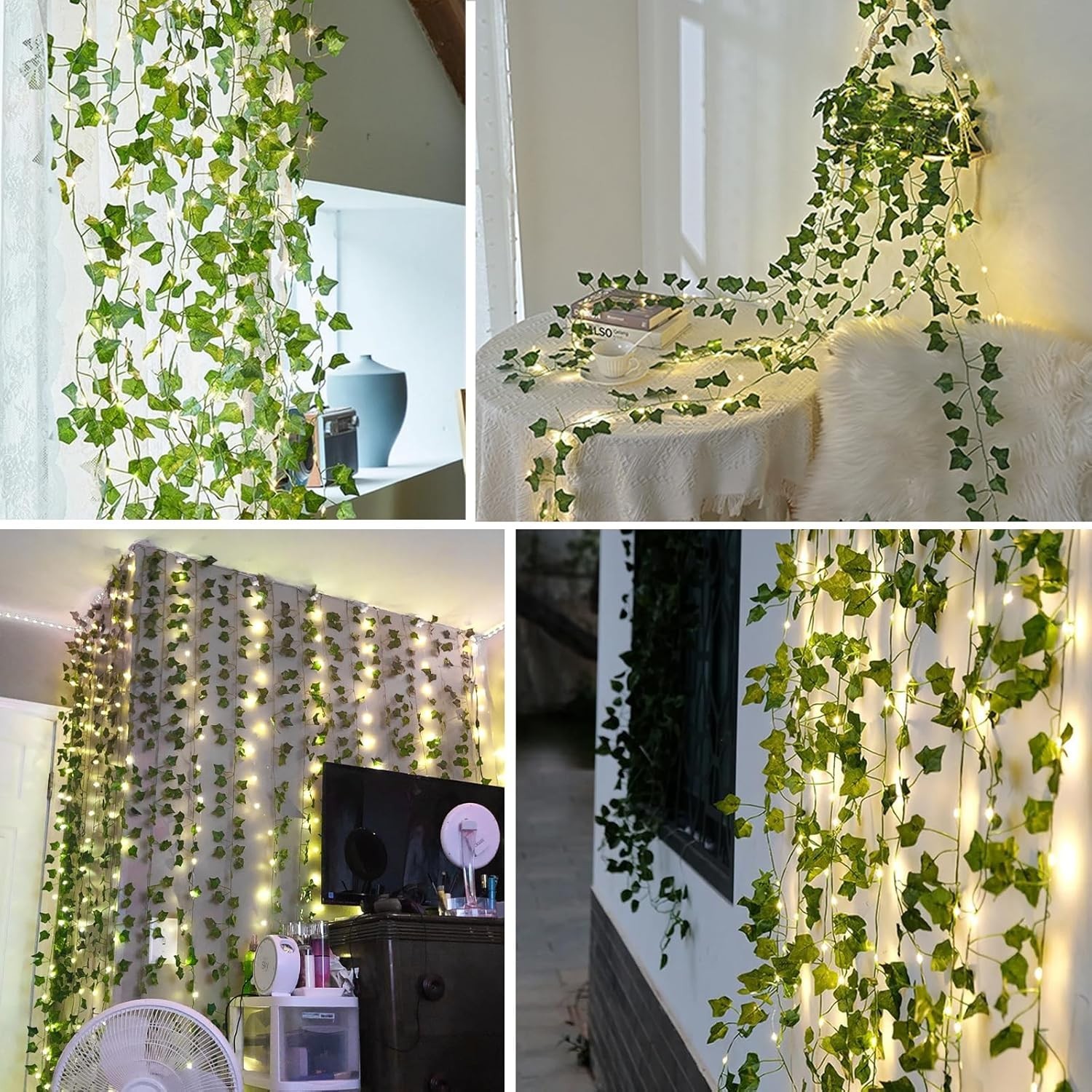 36 Pack of Lifelike Ivy Vines with 300 LED String Lights for Indoor/Outdoor Use