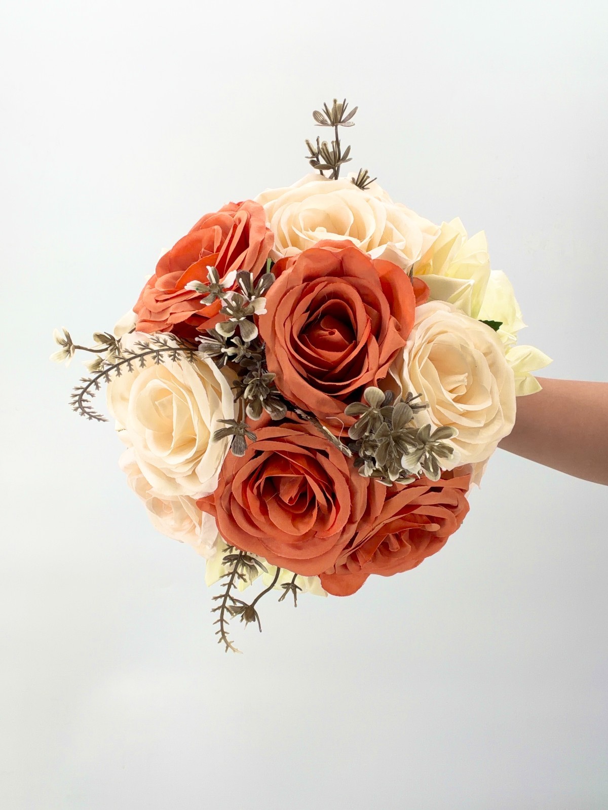 Burnt Orange & Peach Rose Bridal Bouquet, Wedding Bouquet, Silk Flower Bouquet