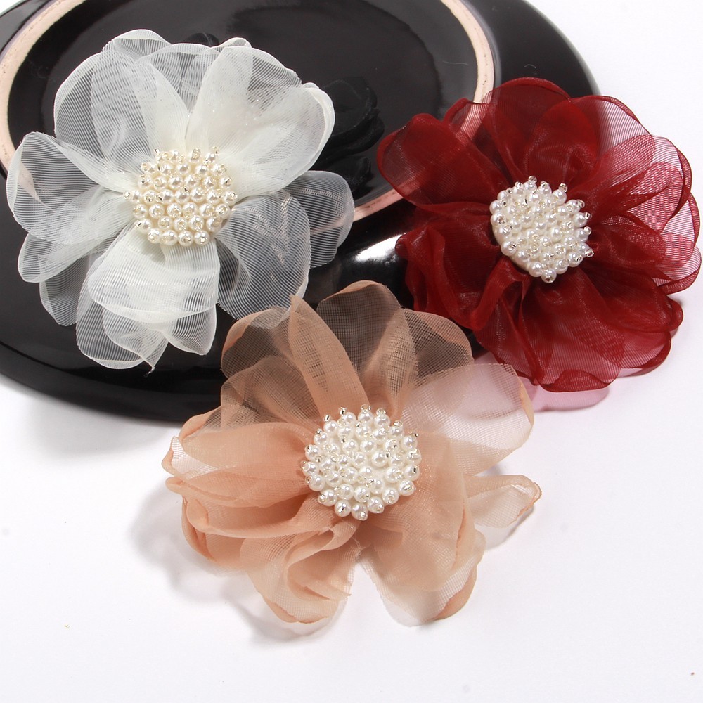 8.5cm Sewing Fabric 3D Chiffon Flower Beads Center DIY Artificial Flower Shoes