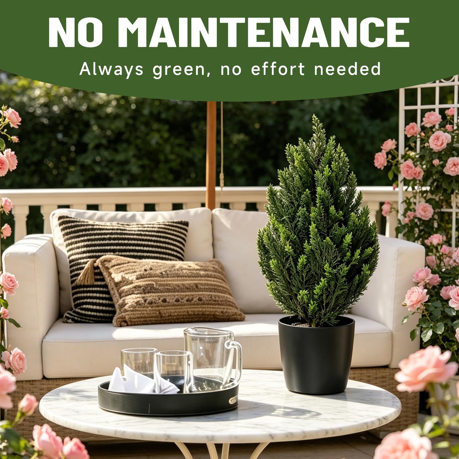 Set of 2 Artificial Topiary Cedar Trees 2FT, Small Faux Potted Plants with We…