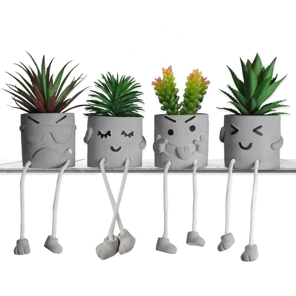 Potted Artificial Succulents Set – Faux Plants for Office, Home Decor & Gifts