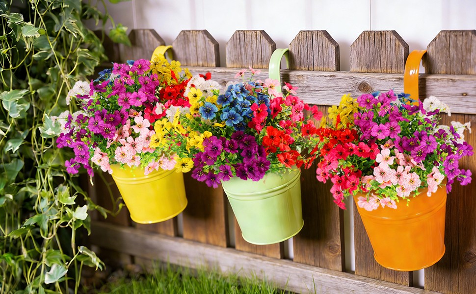 Artificial Flowers for Outdoors, 16 Bundles UV Resistant Fake Outdoor Flowers,