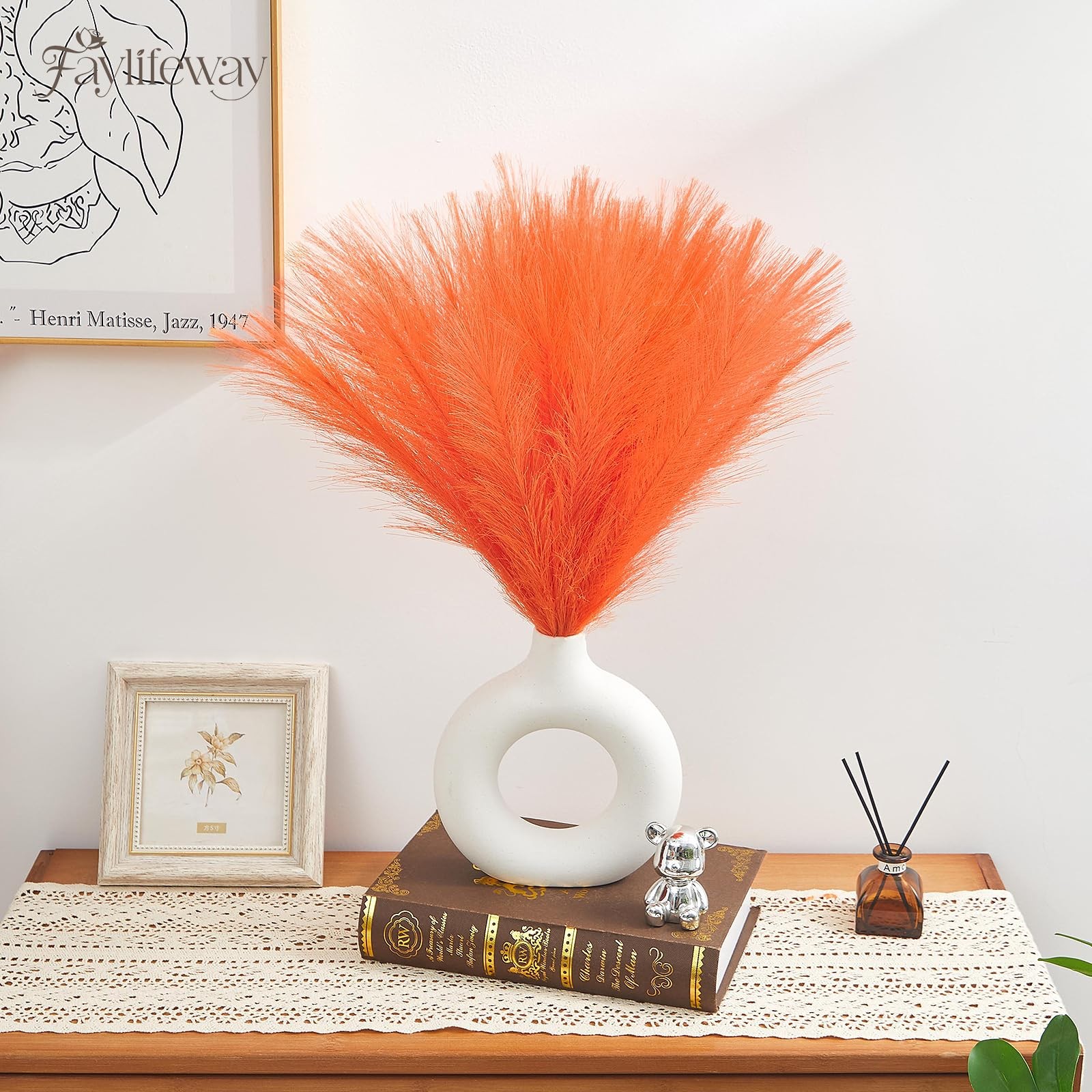 50PCS Light Orange Pampas Grass Decor, 17″ Fluffy Small Pampas Grass for Vase…