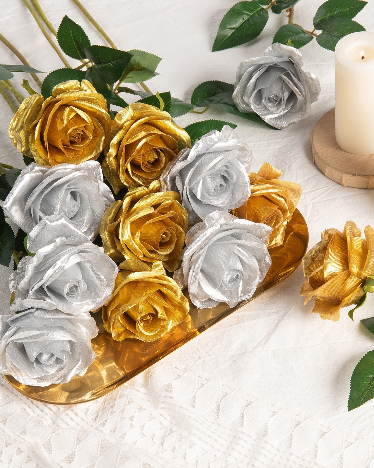 10pcs Silk Roses Artificial Flowers Fake Rose for Arrangement Wedding Party H…