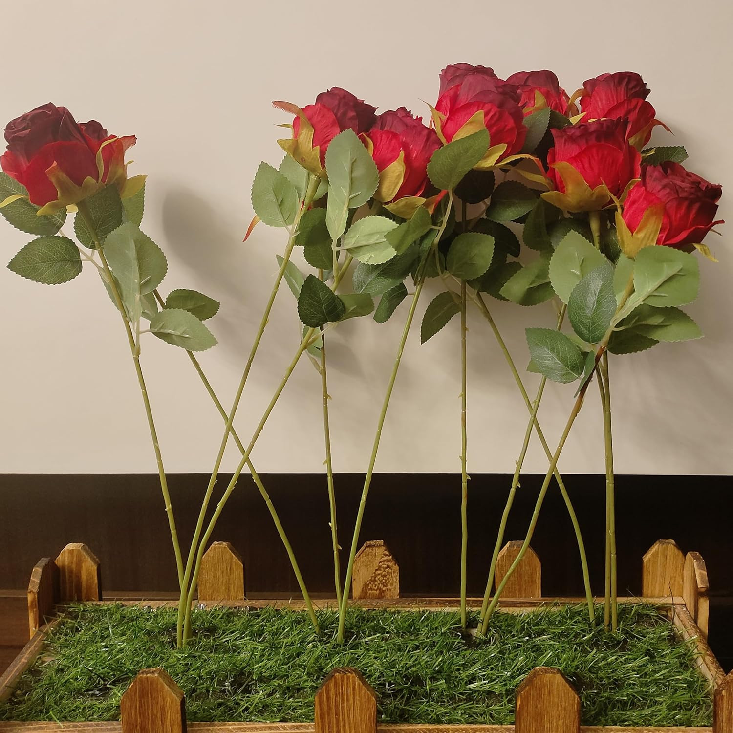 Artificial Roses 10 Pcs – Lifelike Single Stem Fake Roses with Natural Petal Tex