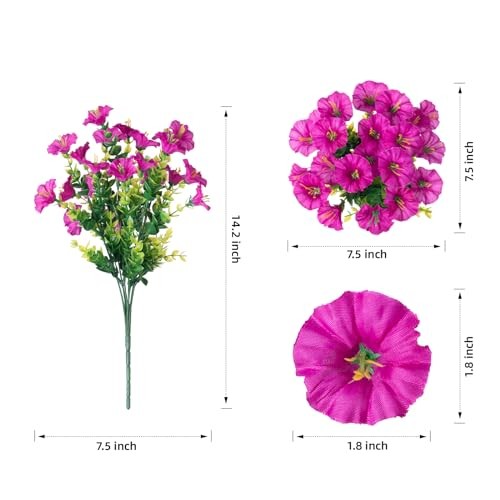 Artificial Flowers Fake Plants for Outdoors Decoration, 12 Bundles Silk Fuchsia