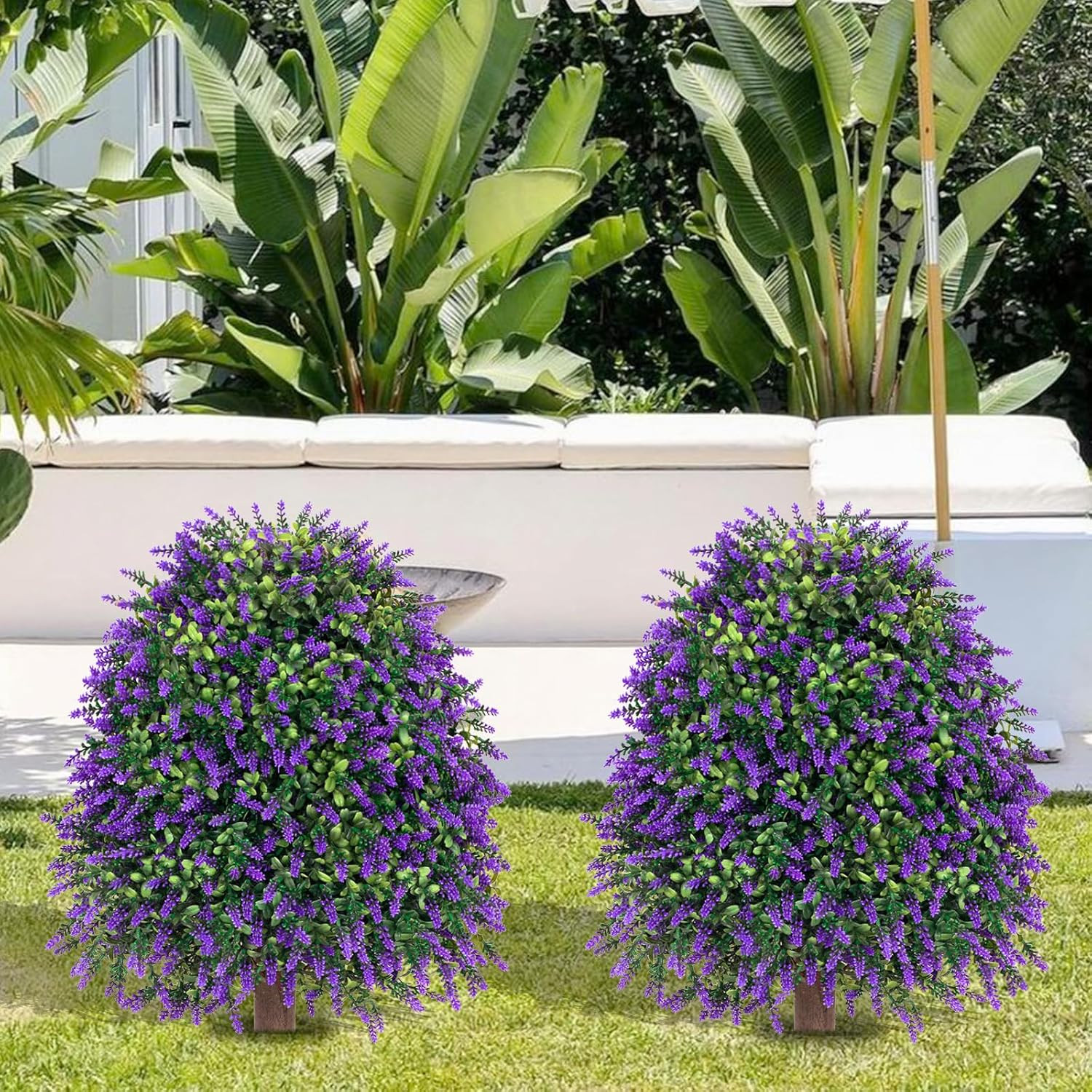 2Pcs 25” UV Resistant Artificial Lavender Topiary Balls for Outdoor Decor