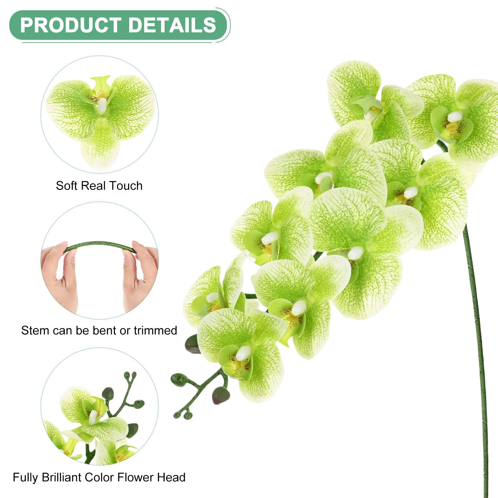 6-Pack Artificial Orchid Flowers 9 Large Petals 37 Inch Faux Phalaenopsis Sil…