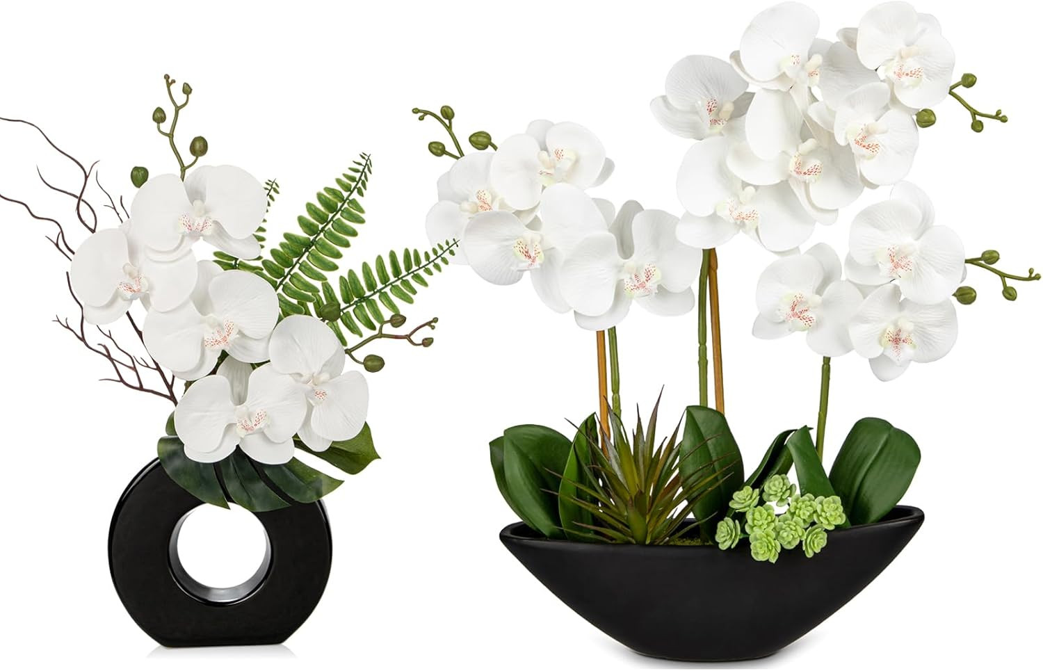 16.1″ White Artificial Orchid Flowers in Black Pot for Home Decor