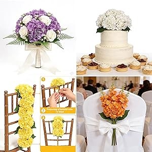 White Hydrangea Artificial Flowers Silk Fake Hydrangeas Faux Hydrangea Flowers