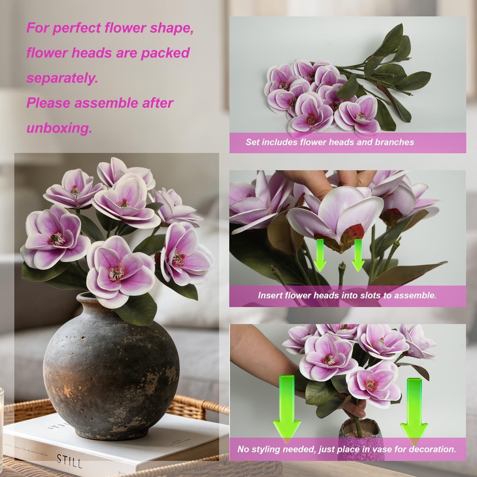 Artificial Magnolia Flowers, Real Touch Magnolia Stems