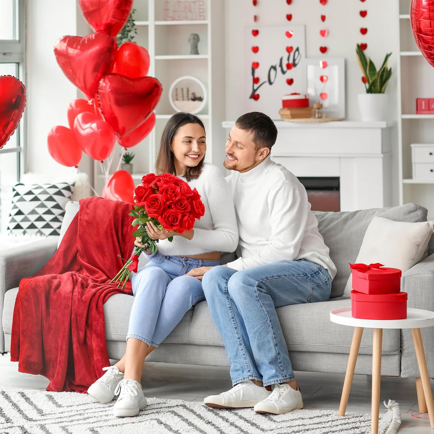 12Pcs Realistic Fake Red Roses Faux Flowers with Long Stems, Artificial Silk …
